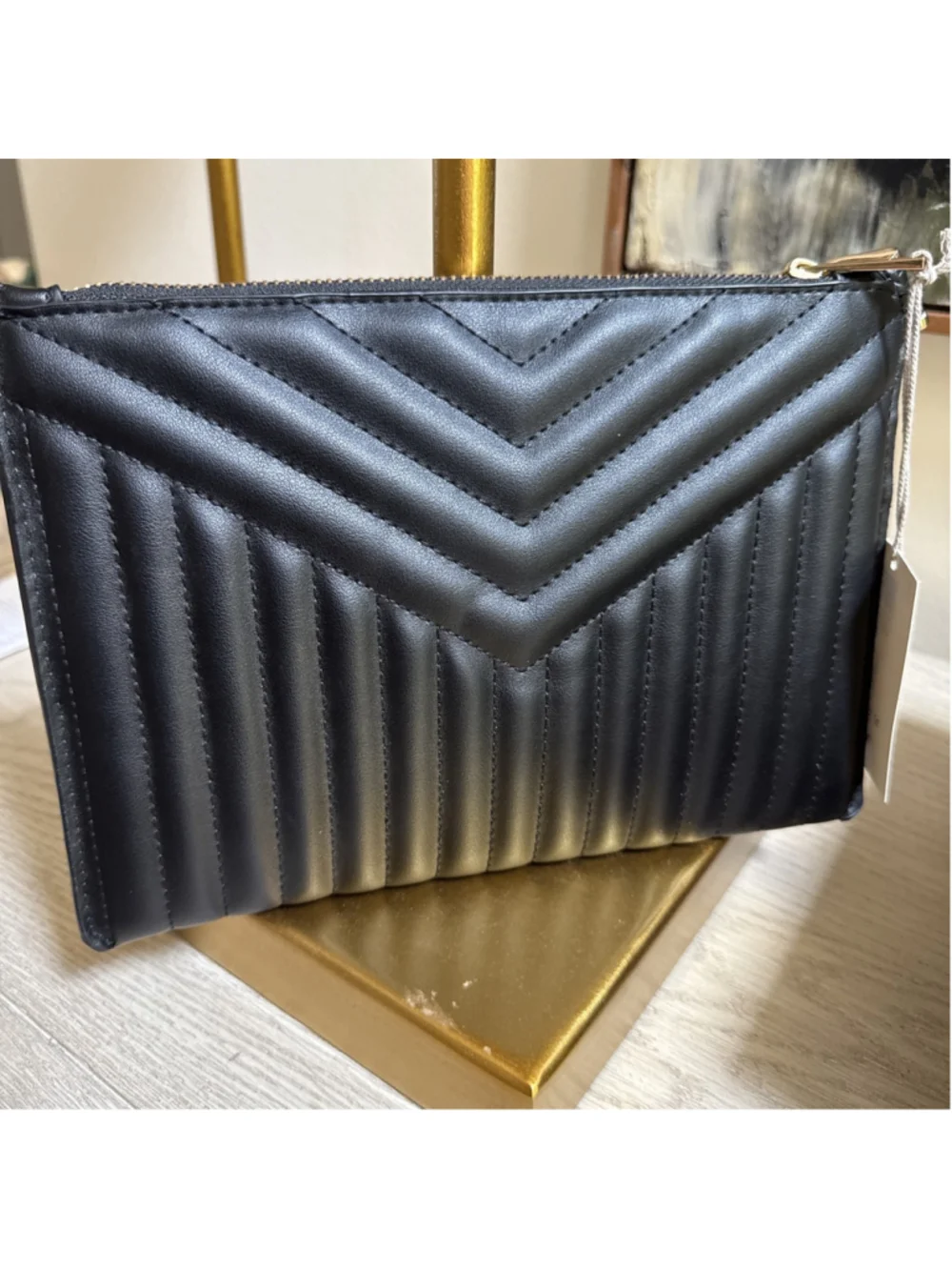 A New Day Black Quilted Chevron Pattern Clutch New With Tags